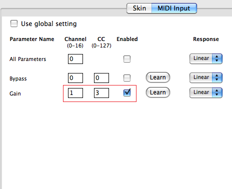 Step 09 - Enable MIDI for the gain parameter and set the MIDI CC channel and number to the same values as the DPMP output